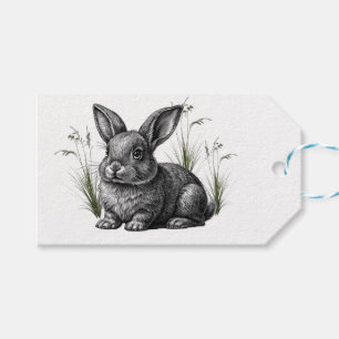 Cute Gray Rabbit Among the Grass Gift Tags