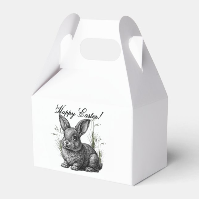 Cute Gray Rabbit Among the Grass Happy Easter Favour Box (Front Side)