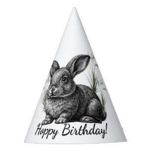 Cute Gray Rabbit Among the Grass Hoppy Birthday Party Hat