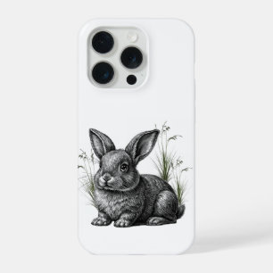 Cute Gray Rabbit Among the Grass iPhone 15 Pro Case