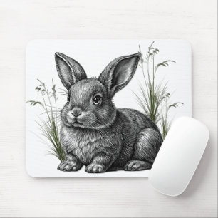 Cute Gray Rabbit Among the Grass Mouse Pad