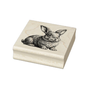 Cute Gray Rabbit Among the Grass Rubber Stamp
