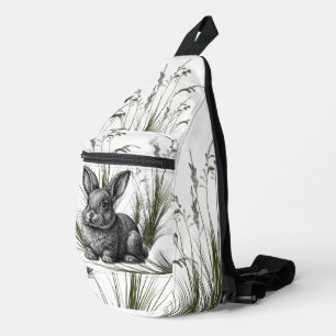 Cute Gray Rabbit Among the Grass Sling Bag