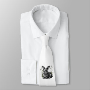 Cute Gray Rabbit Among the Grass Tie