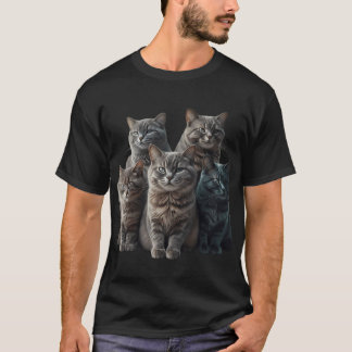 Cute Gray Tabby Cats Family Portrait  T-Shirt