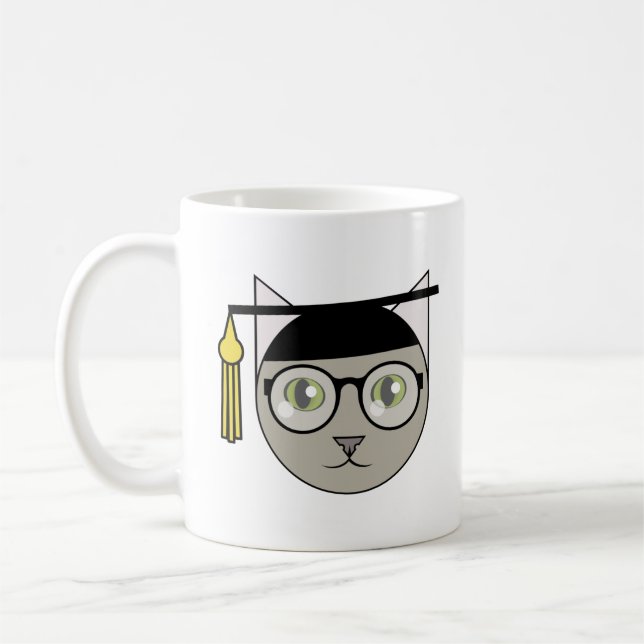 Cute Gray Tabby Graduate Coffee Mug (Left)