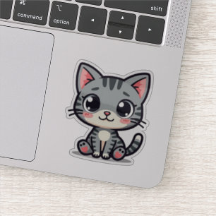 Cute Gray Tabby Kitten Sticker – Big Eyes