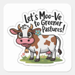 Cute Grazing Cow Sticker Funny Farm Pun
