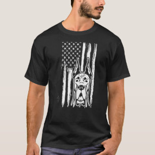 Cute Great Dane Dog American Flag USA Puppy T-Shirt