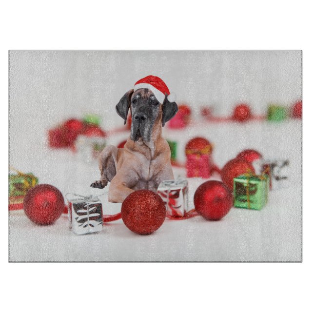 Cute Great Dane Dog Christmas Santa Hat Cutting Board (Front)