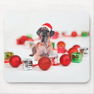 Cute Great Dane Dog Christmas Santa Hat Mouse Pad