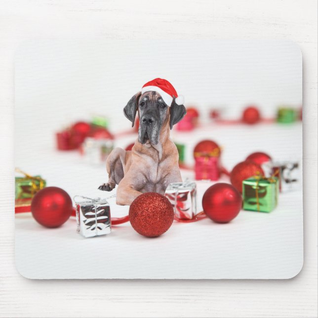 Cute Great Dane Dog Christmas Santa Hat Mouse Pad (Front)