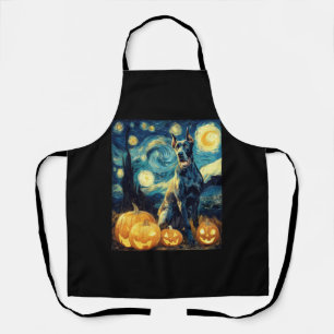 Cute Great Dane Dog Halloween Jack O Lantern Pumpk Apron