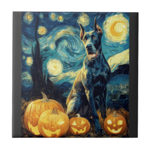 Cute Great Dane Dog Halloween Jack O Lantern Pumpk Ceramic Tile