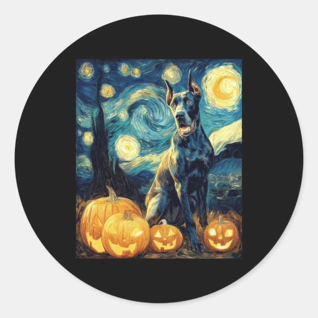 Cute Great Dane Dog Halloween Jack O Lantern Pumpk Classic Round Sticker (Front)