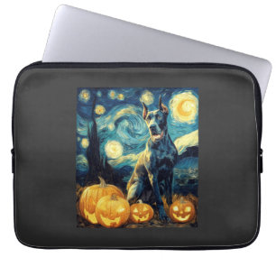 Cute Great Dane Dog Halloween Jack O Lantern Pumpk Laptop Sleeve