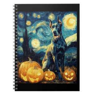 Cute Great Dane Dog Halloween Jack O Lantern Pumpk Notebook
