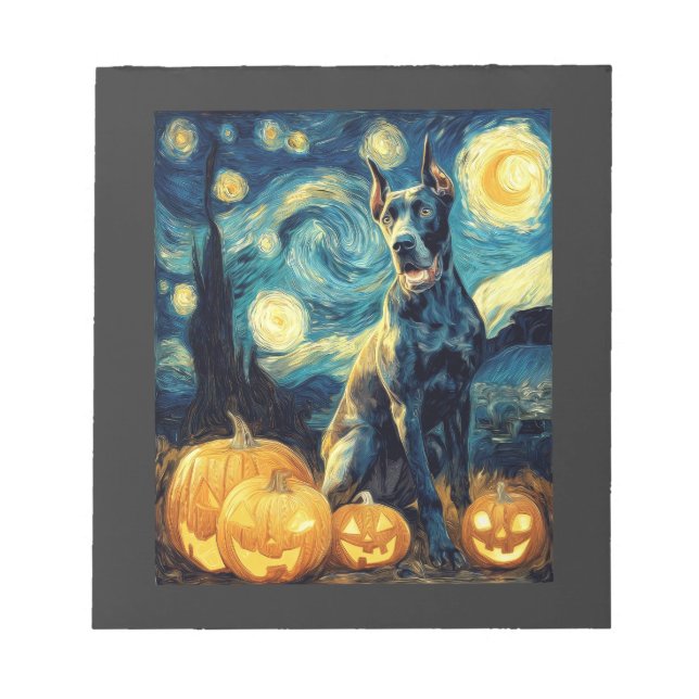 Cute Great Dane Dog Halloween Jack O Lantern Pumpk Notepad (Front)