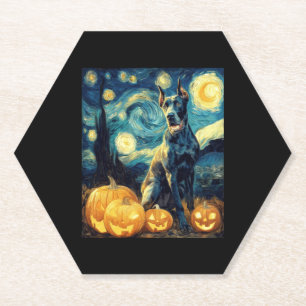 Cute Great Dane Dog Halloween Jack O Lantern Pumpk Paper Coaster