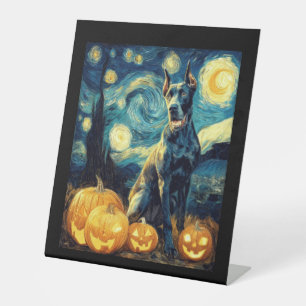 Cute Great Dane Dog Halloween Jack O Lantern Pumpk Pedestal Sign