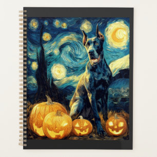 Cute Great Dane Dog Halloween Jack O Lantern Pumpk Planner