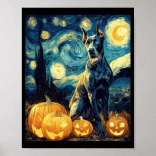 Cute Great Dane Dog Halloween Jack O Lantern Pumpk Poster