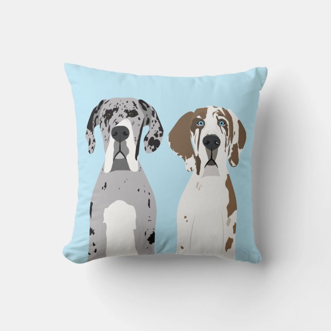 Cute Great Dane Dogs Blue Cushion (Front)