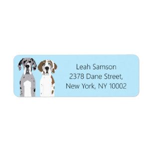 Cute Great Dane Dogs Blue Return Address Label
