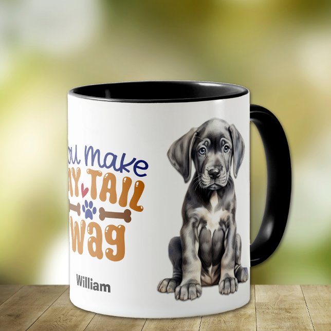 Cute Great Dane Puppy You Make My Tail Wag Mug (Creator Uploaded)