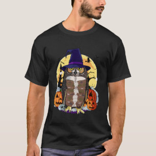 Cute Great Horned Owl Halloween Witch Pumpkin T-Shirt