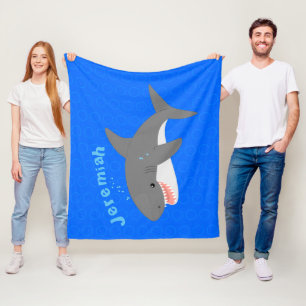 Cute great white shark happy cartoon illustration fleece blanket