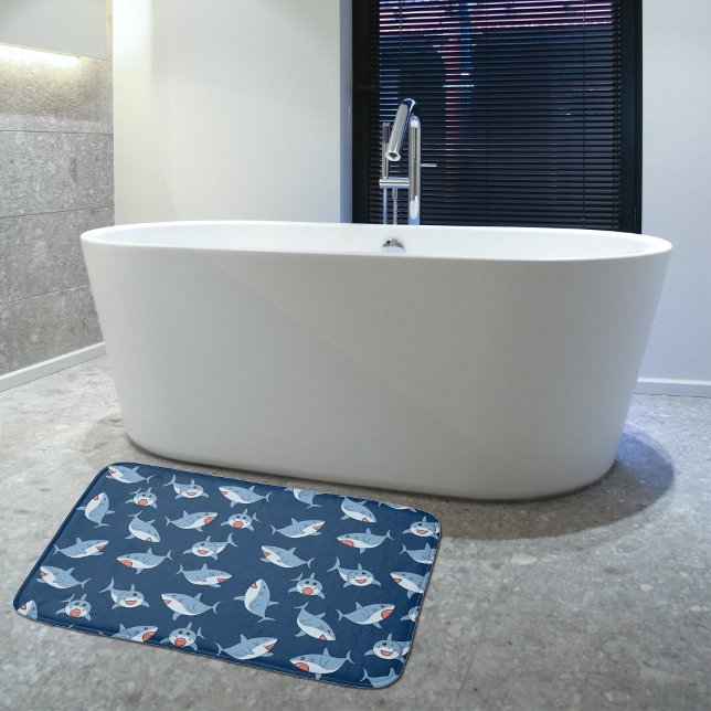 Cute Great White Sharks Ocean Pattern Bath Mat (Cute Great White Sharks Ocean Pattern Bath Mat)
