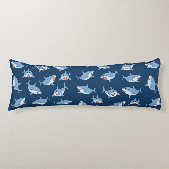 Cute Great White Sharks Ocean Pattern Body Cushion (Front)