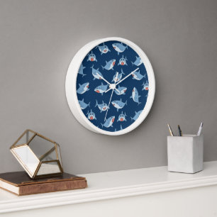 Cute Great White Sharks Ocean Pattern Clock