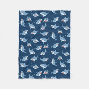 Cute Great White Sharks Ocean Pattern Fleece Blanket