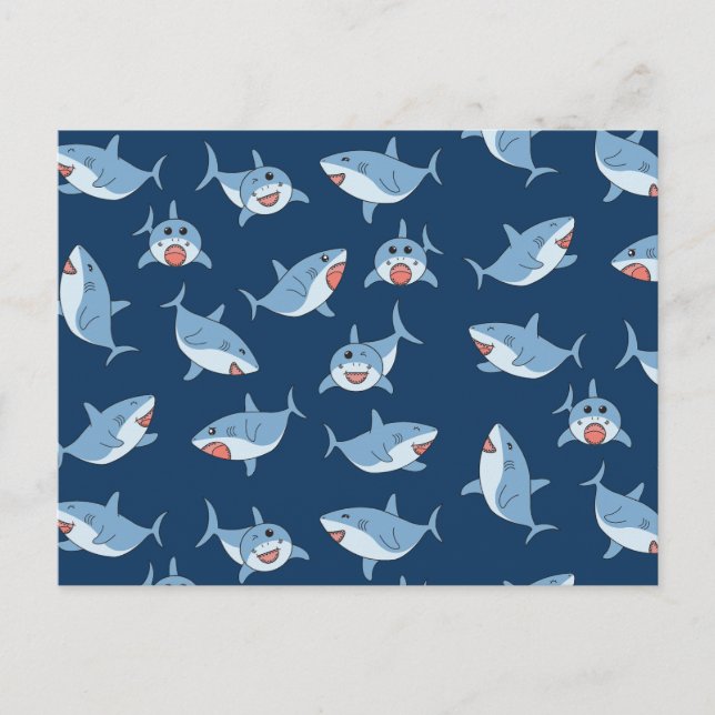 Cute Great White Sharks Ocean Pattern Holiday Postcard (Front)
