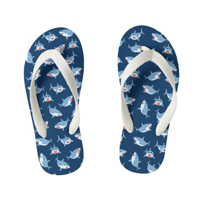Cute Great White Sharks Ocean Pattern Kid's Thongs (Footbed)