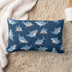Cute Great White Sharks Ocean Pattern Lumbar Cushion