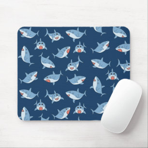 Cute Great White Sharks Ocean Pattern Mouse Pad