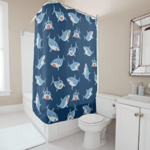 Cute Great White Sharks Ocean Pattern Shower Curtain