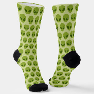 Cute Green Alien Heads Pattern Socks