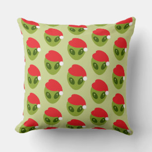 Cute Green Alien in Santa Hat Pattern Cushion