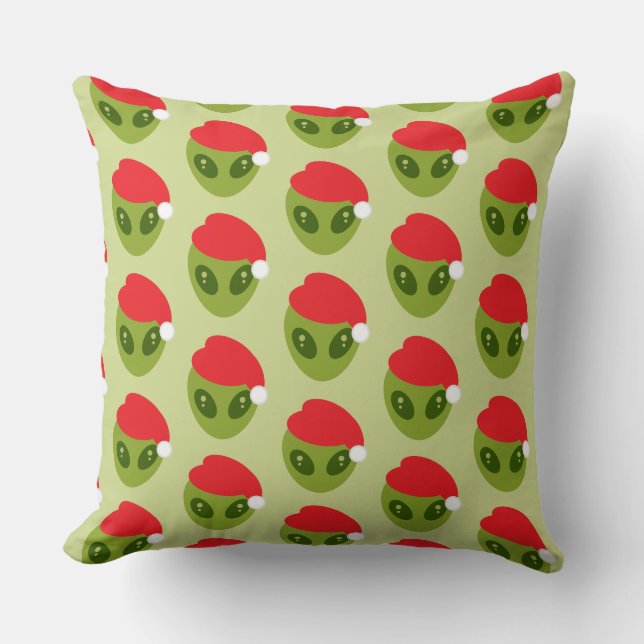 Cute Green Alien in Santa Hat Pattern Cushion (Front)