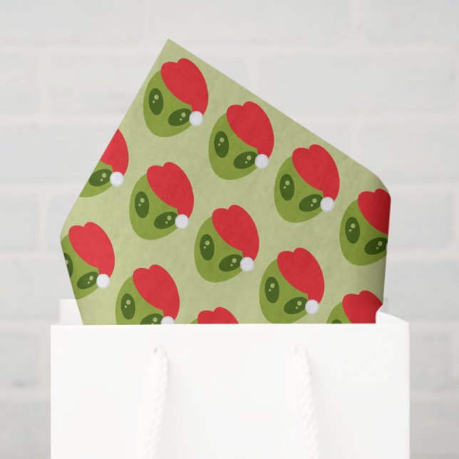 Cute Green Alien in Santa Hat Pattern Tissue Paper (Gift Bag)