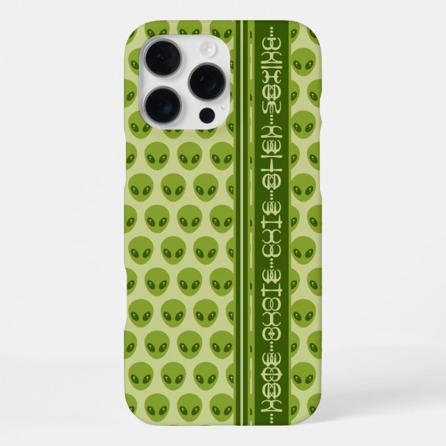 Cute Green Alien Pattern with Your Name in Glyphs iPhone Case (Back)