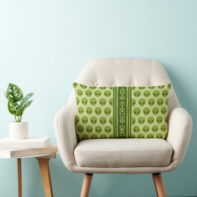 Cute Green Alien Pattern with Your Name in Glyphs Lumbar Cushion (Chair)