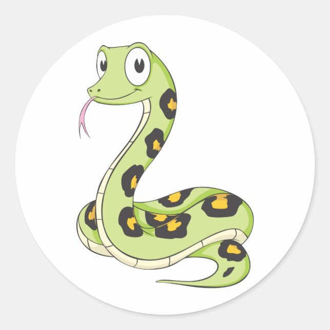 Cute Green Anaconda Snake Cartoon Classic Round Sticker (Front)