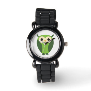 Cute Green And Beige Cartoon Owl Watch