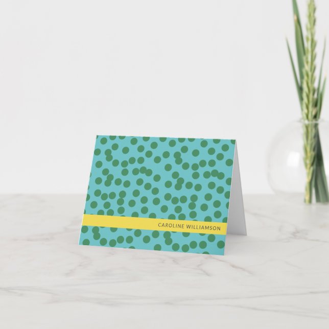 Cute Green and Blue Abstract Dots Personalised   Note Card (Front)