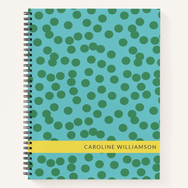 Cute Green and Blue Abstract Dots Personalised  Notebook (Front)